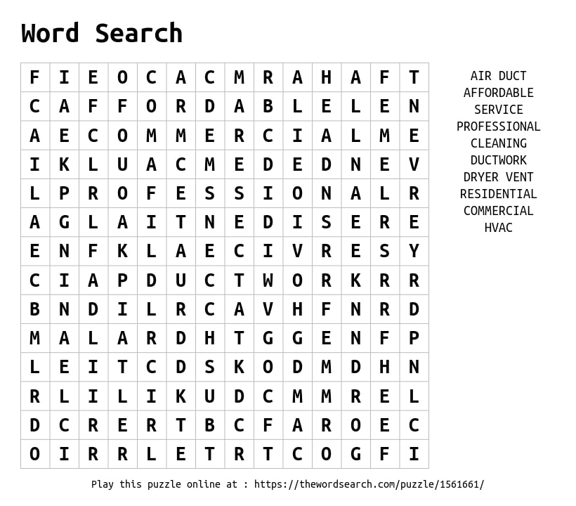 air duct cleaning word search